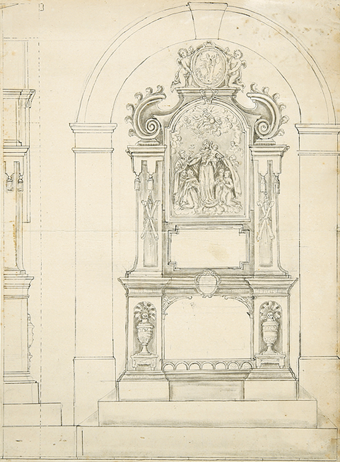 Architekturentwürfe für einen Altar und ein Portal.