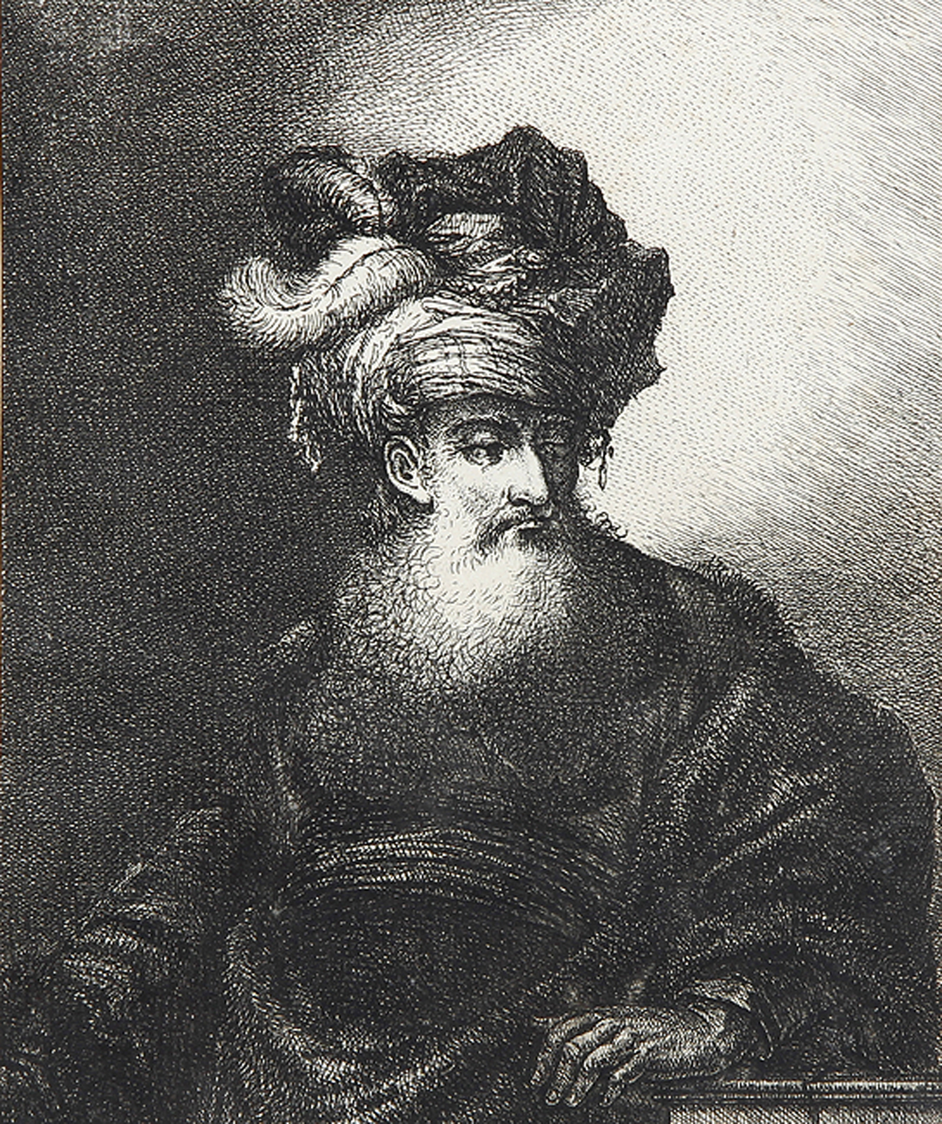 Gürtelbild eines Türken mit starkem Bart ... - Brustbild eines Alten im Profil.