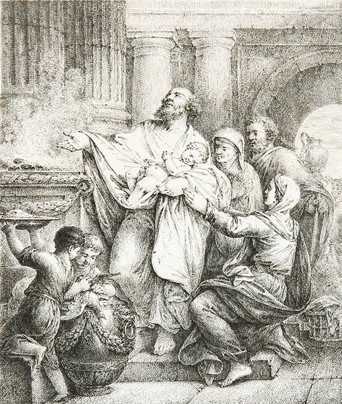 Simeon im Tempel nimmt das Jesuskind mit prophetischer Begeisterung.