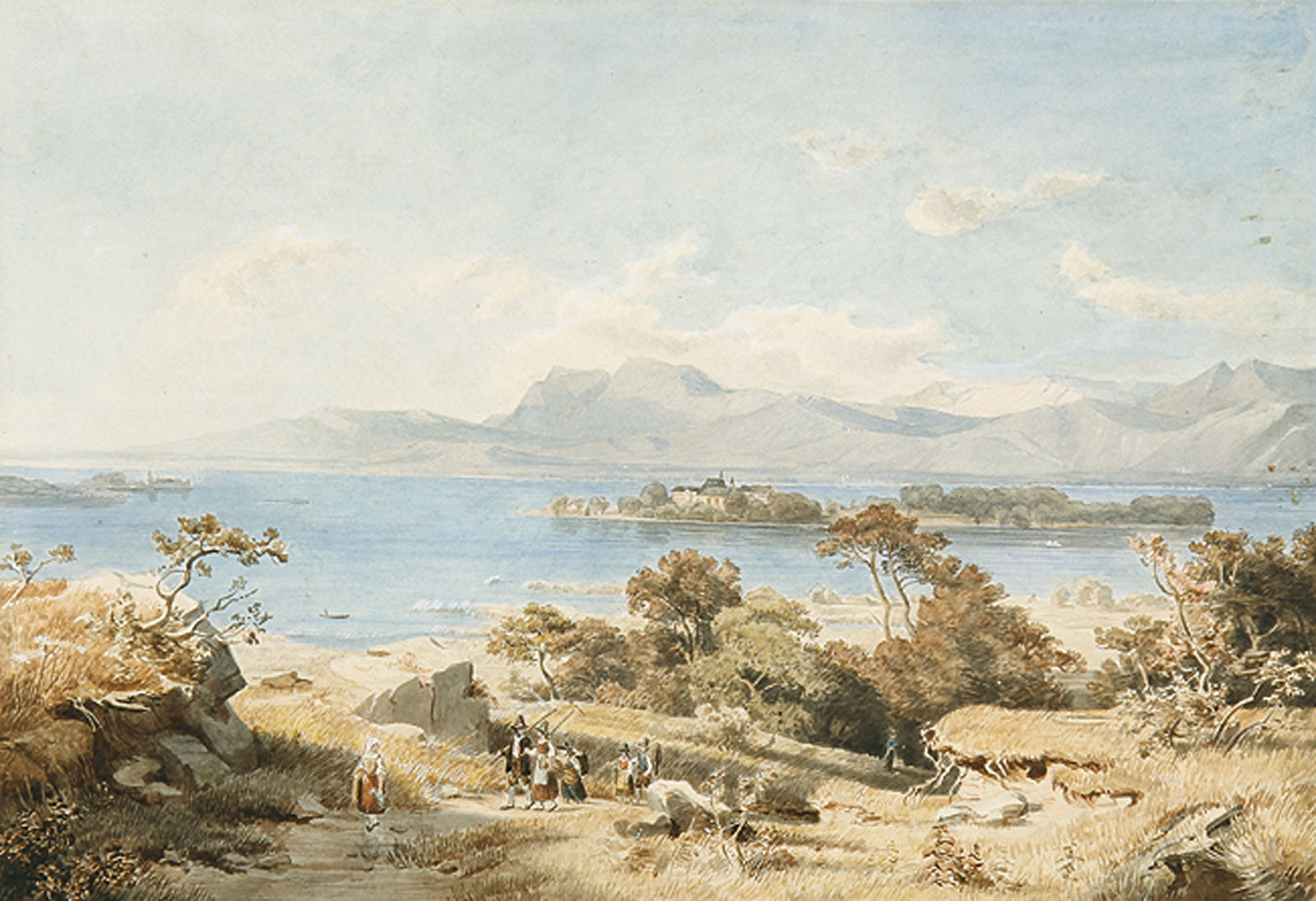 Blick auf den Chiemsee mit der Insel Herrenchiemsee.