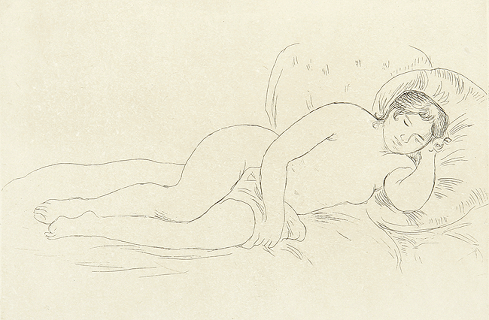 Femme nue couchée (tournée à droite), 2e Planche - Baigneuse debout, à mi-jambes.