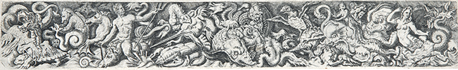 Fries mit Poseidon, Meerjungfrau und groteskem Meeresgetier.