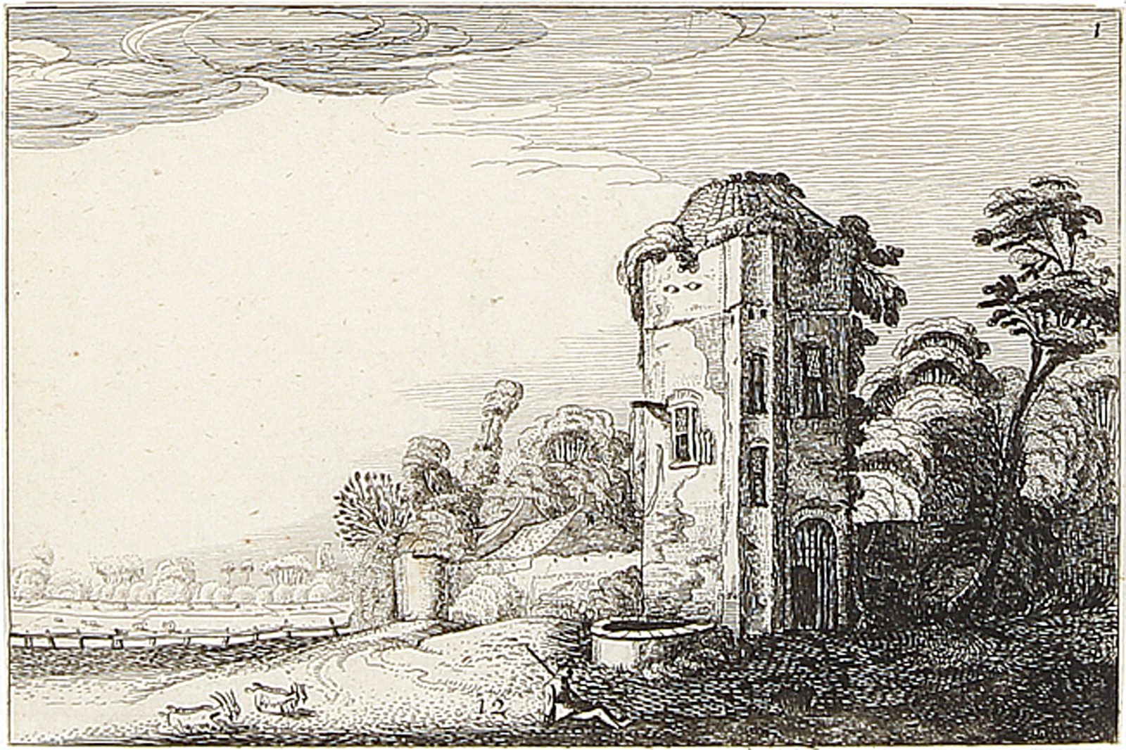 Antikes Tor - Turm mit angebautem Ziehbrunnen. 