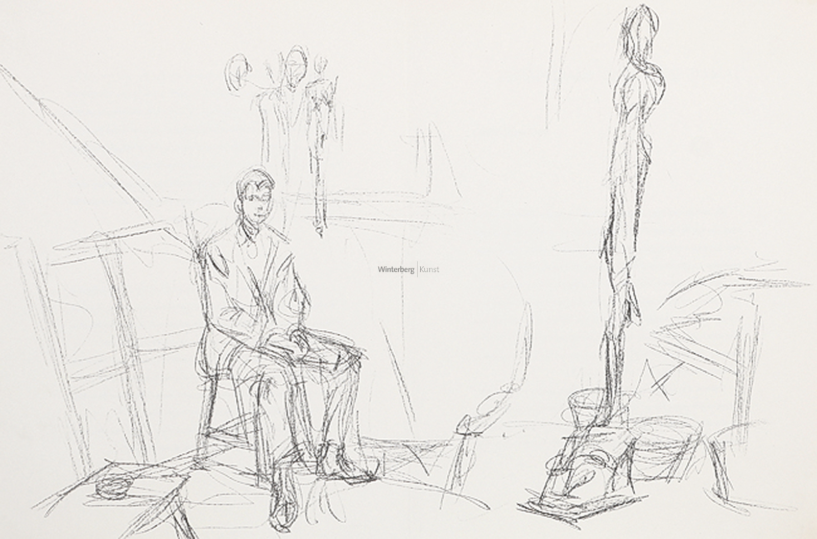 Seated Man and Sculpture.