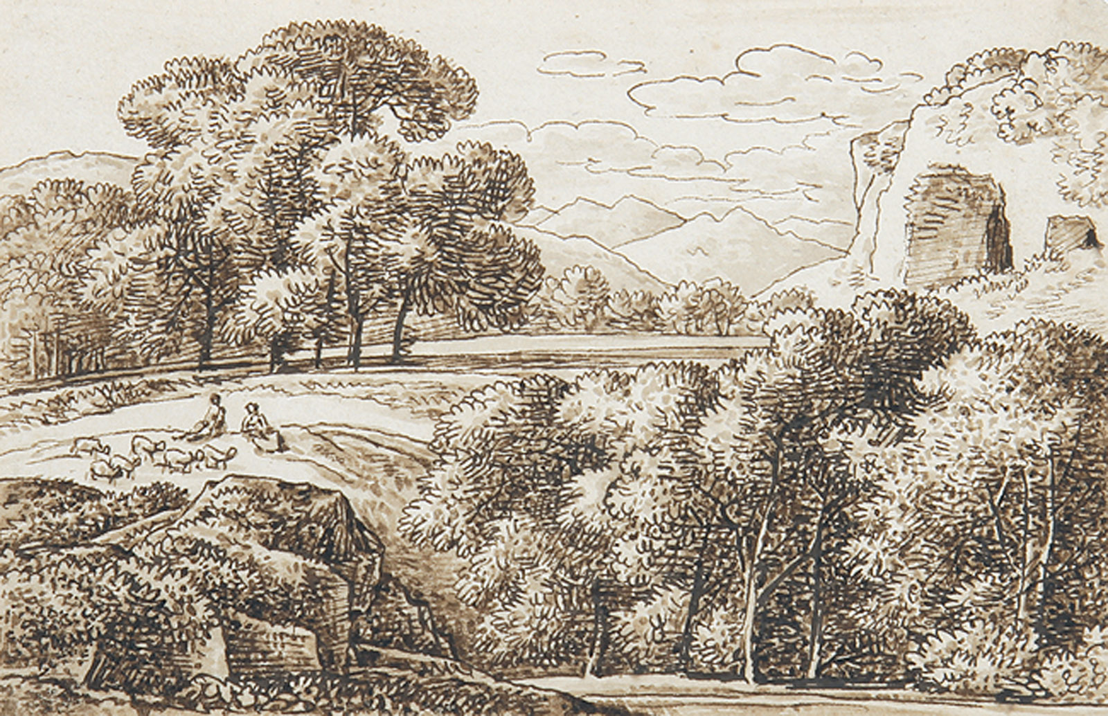  Franz Kobell, Landschaft, Zeichnung Freiverkauf