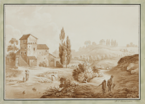 Italienische Landschaft mit Bachlauf.
