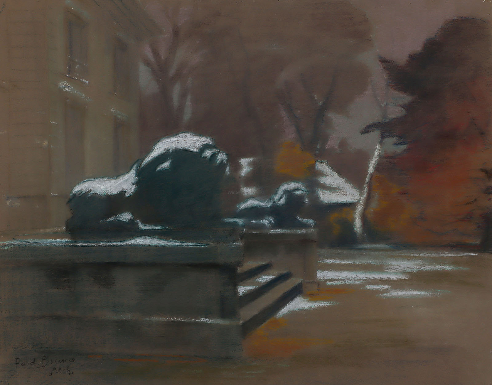 Schloss Nymphenburg: Treppenaufgang mit den Löwenstatuen.