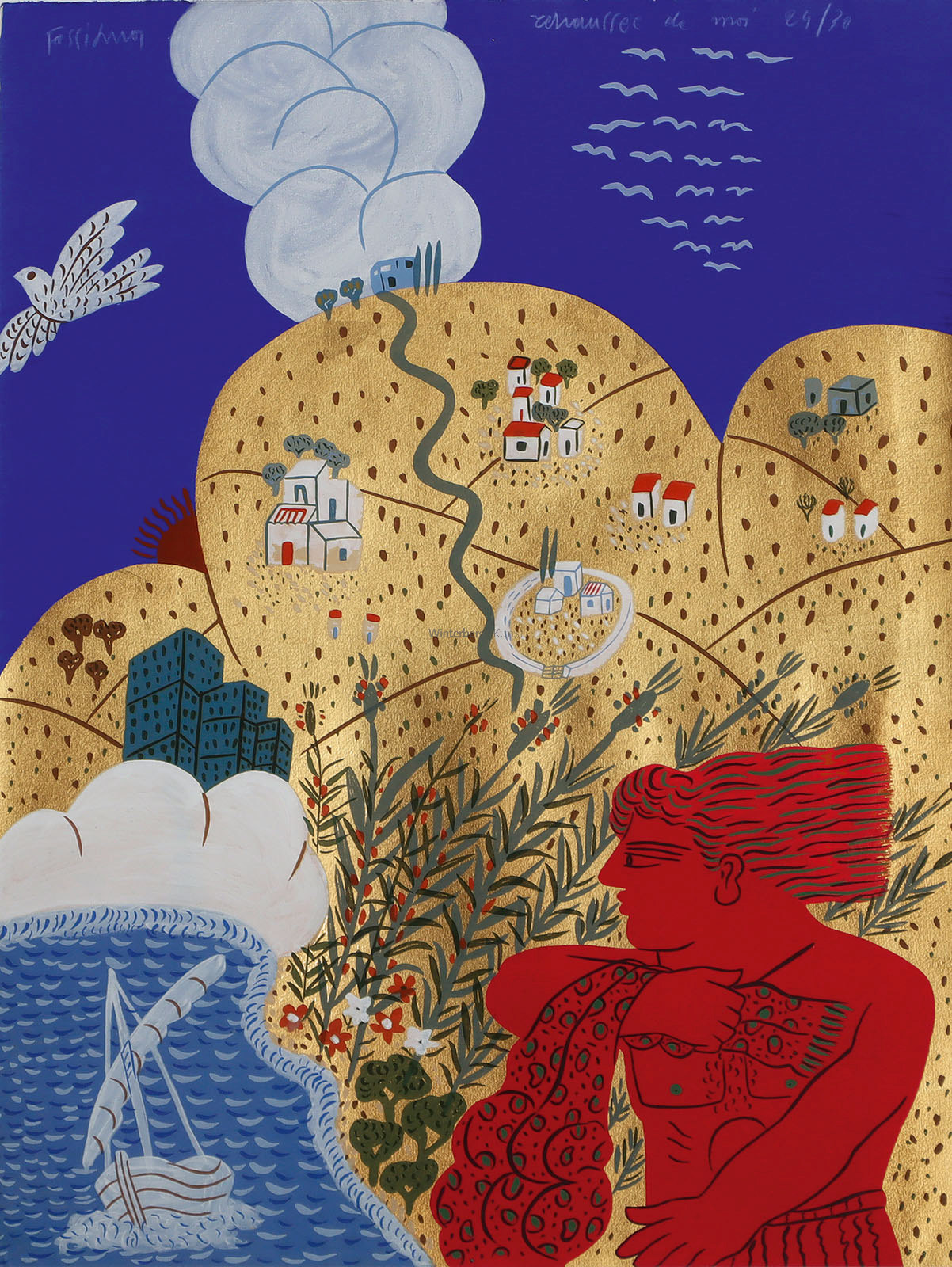 Pêcheur près d’un Village au Bord de la Mer.