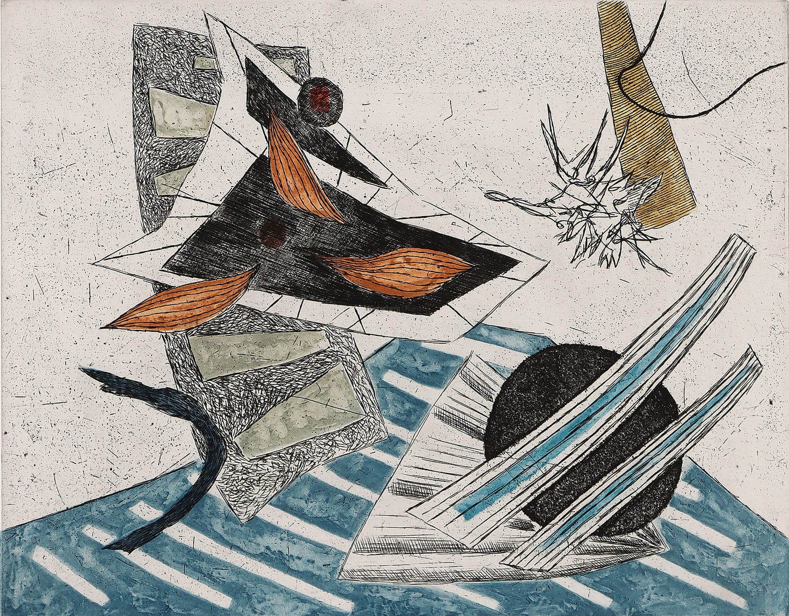 Composition abstraite avec Boule noire sur Triangle.