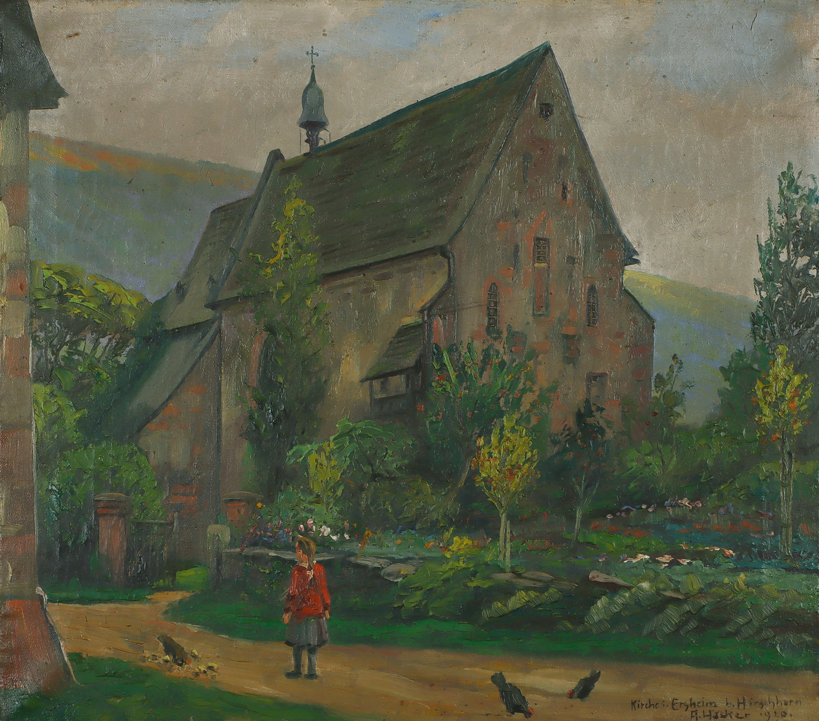 Straße vor der St. Nazarius und Celsus-Kirche in Ersheim bei Hirschhorn.