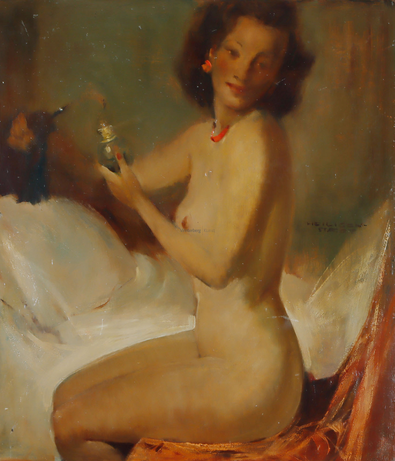 Weiblicher Akt mit Parfumflacon.