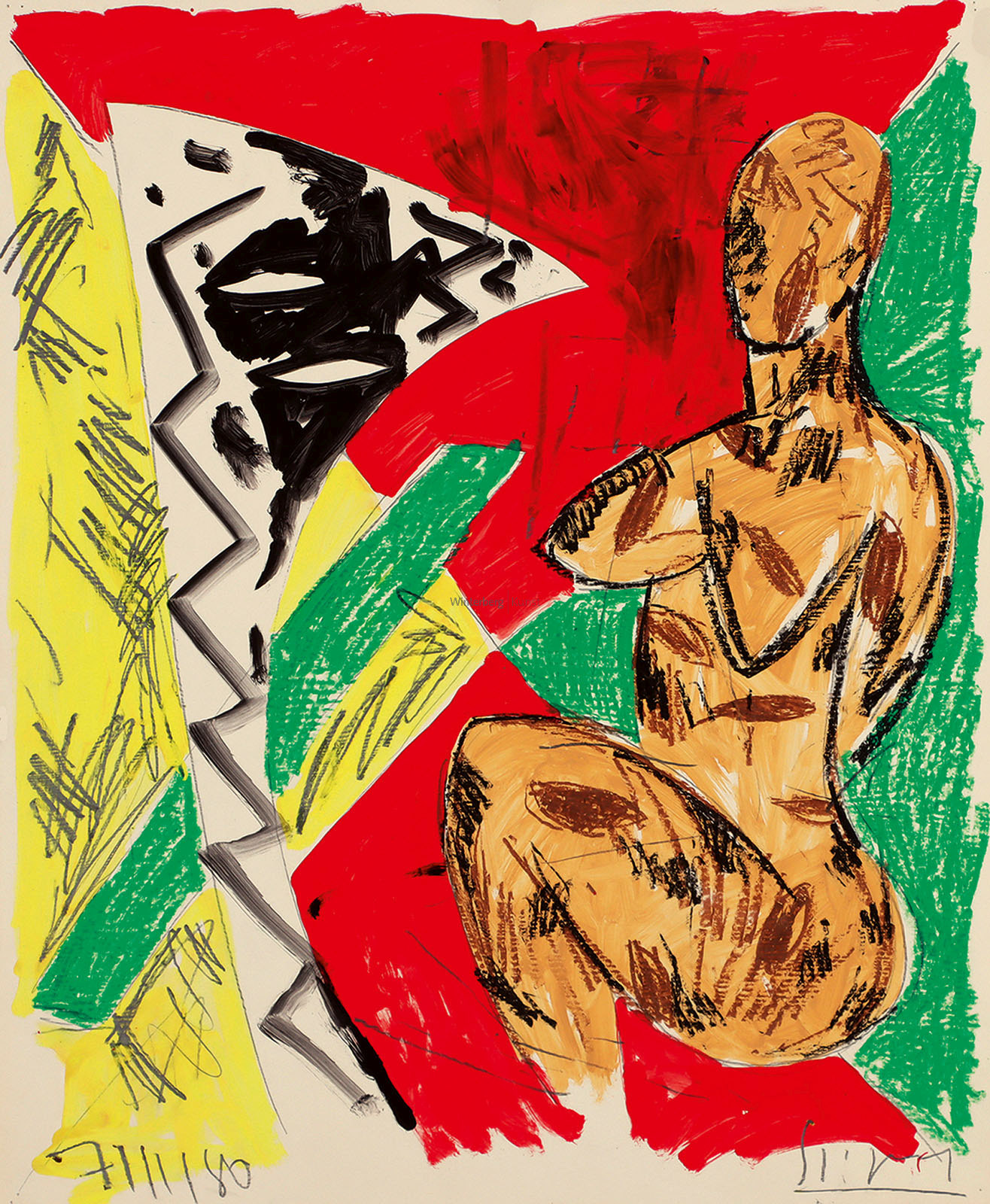 Sitzender Akt mit verschränkten Armen.