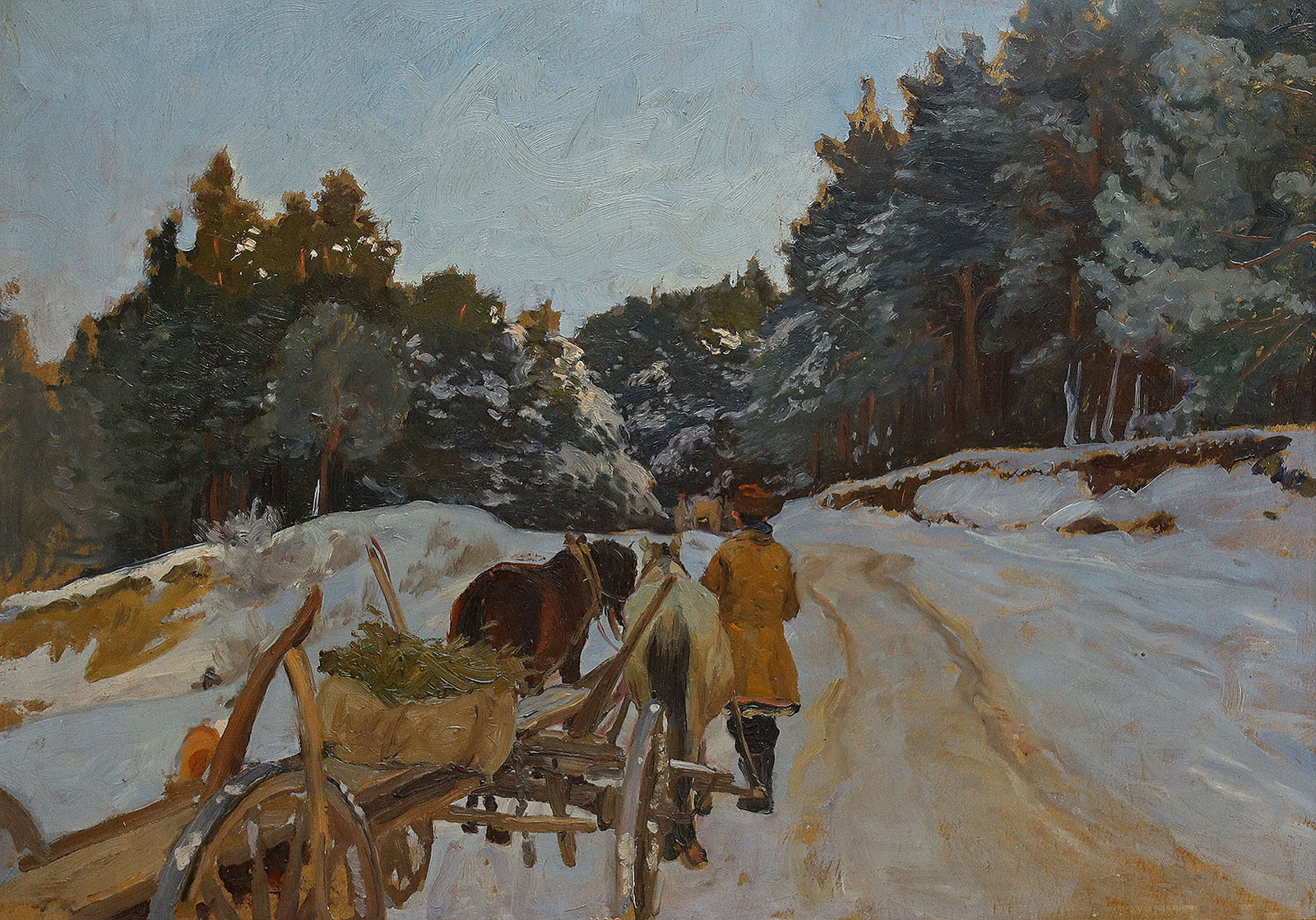 Holzfuhren an der Weichsel im Winter (Studie).