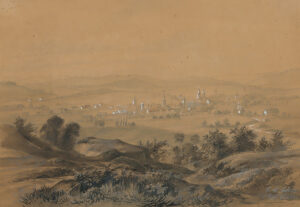 In einer Ebene gelegenes Städtchen,