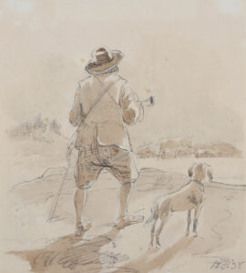 Hirte mit Hund – Der Künstler beim Servieren von Essen und Getränken.