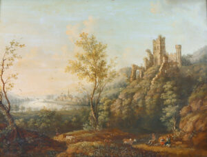 Landschaft mit Burgruine,