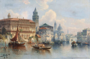 Fischerboote auf dem Canal Grande in Venedig.