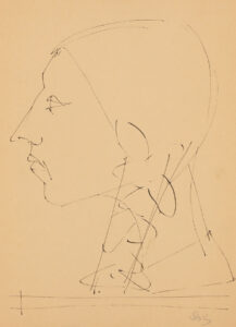 Mädchenkopf im Profil nach links.