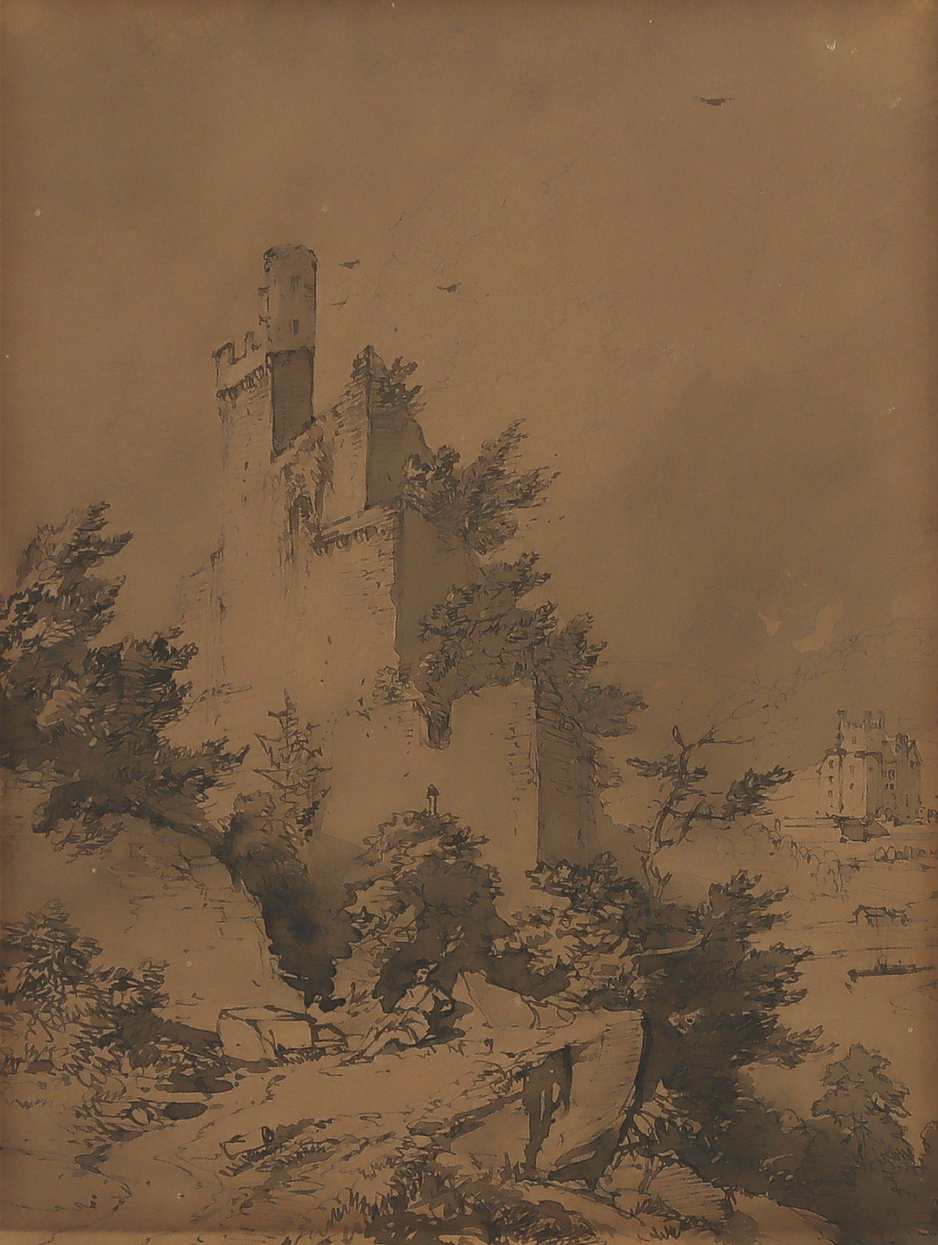 Mittelburg bei Neckarsteinach – Mittelalterlicher Torturm – Flußlauf mit Fischerboot bei einer mittelalterlichen Stadt.