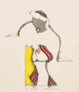 Silhouette einer stehenden Gestalt – Silhouette einer Frau mit Stirnband.