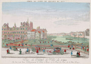 Paris – Versailles: „Vue de l’Hotel de Ville de Paris“ – „Vue des Ecuries de Versailles“.