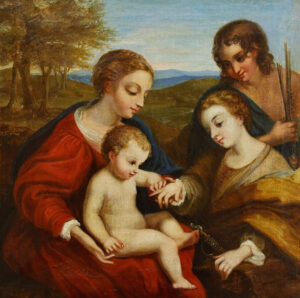 Die mystische Hochzeit der heiligen Katharina von Alexandria im Beisein des heiligen Sebastian.