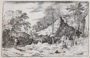 Die zwei Bauern auf dem Hügel – Der Weiler mit einem auf Pfeiler ruhendem Dache,… – Der große Erdhügel – Die Wassermühle.