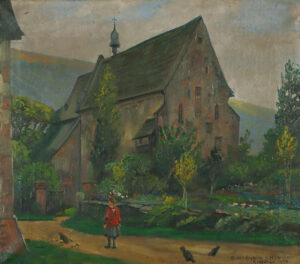 Straße vor der St. Nazarius und Celsus-Kirche in Ersheim bei Hirschhorn.