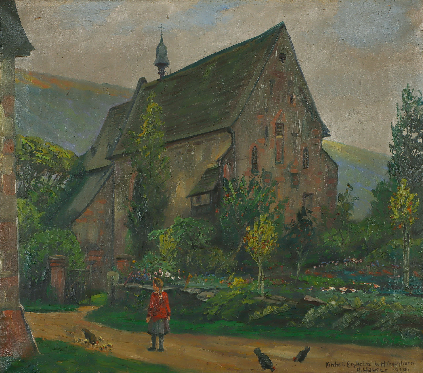 Straße vor der St. Nazarius und Celsus-Kirche in Ersheim bei Hirschhorn.