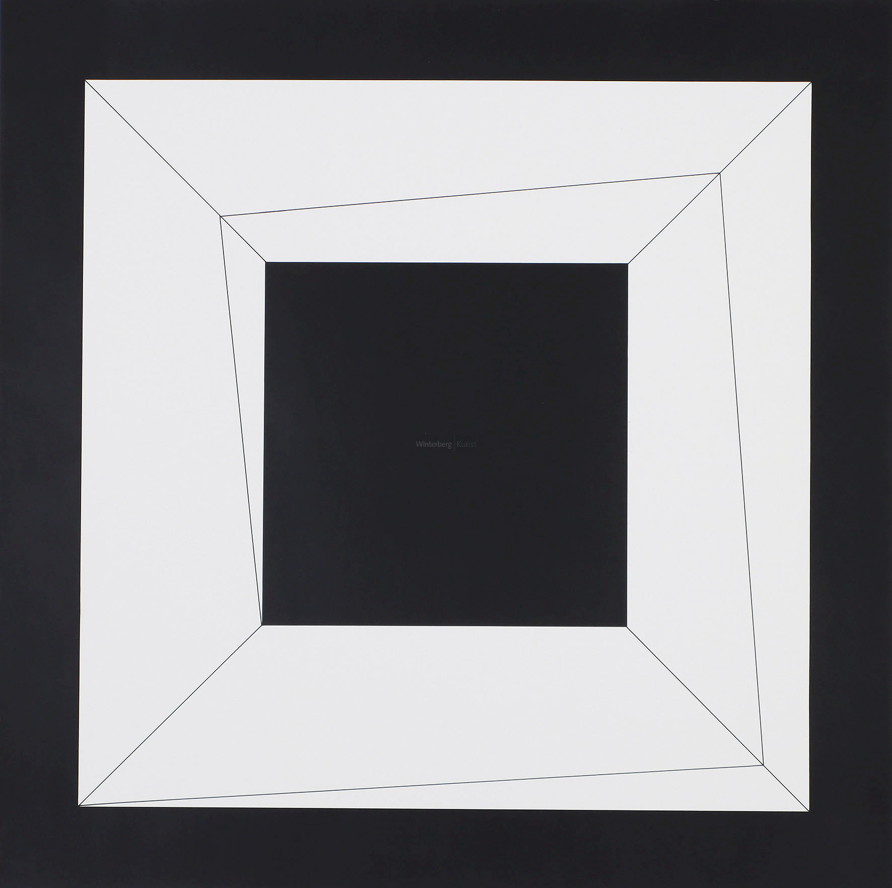 Geometrische Kompositionen in Schwarz, Weiß und Ocker.