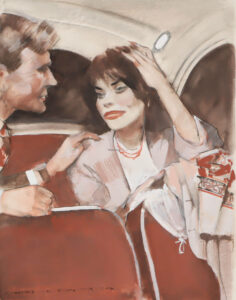 Paar auf der Rückbank eines Autos.