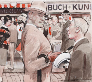 Vornehmer Herr im Gespräch mit einem jungen Studenten,