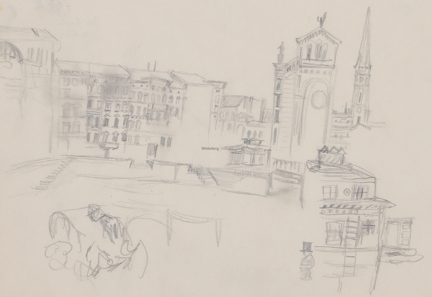 Blick auf die Fassade der St. Michaelskirche in Berlin über den Luisenstädtischen Kanal,