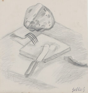 Stilleben mit Vesperbrett, Brot und Butter.