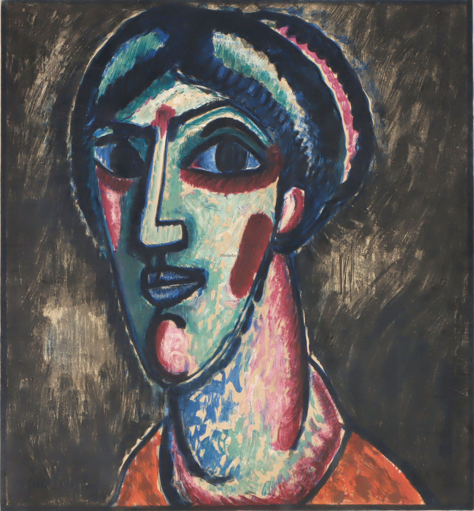 Kopf in schwarz und grün.