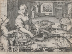 Küchenszene mit Fisch zubereitender Magd,