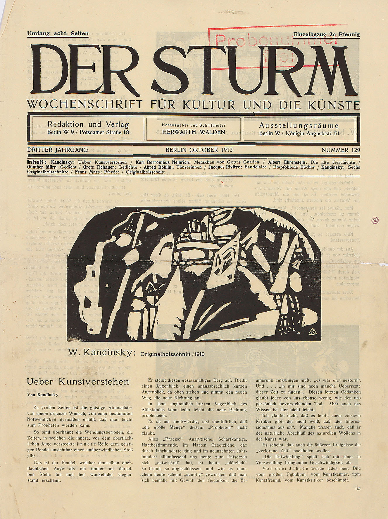 Bewegtes Leben (Ankunft der Kaufleute) – Schalmei – Holzschnitt für den „Sturm“.