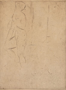 Stehender weiblicher Akt nach links, Skizze.