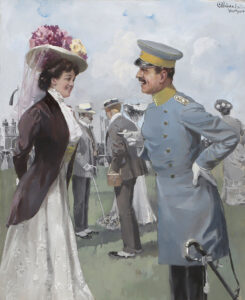 Dame und Offizier im Gespräch.