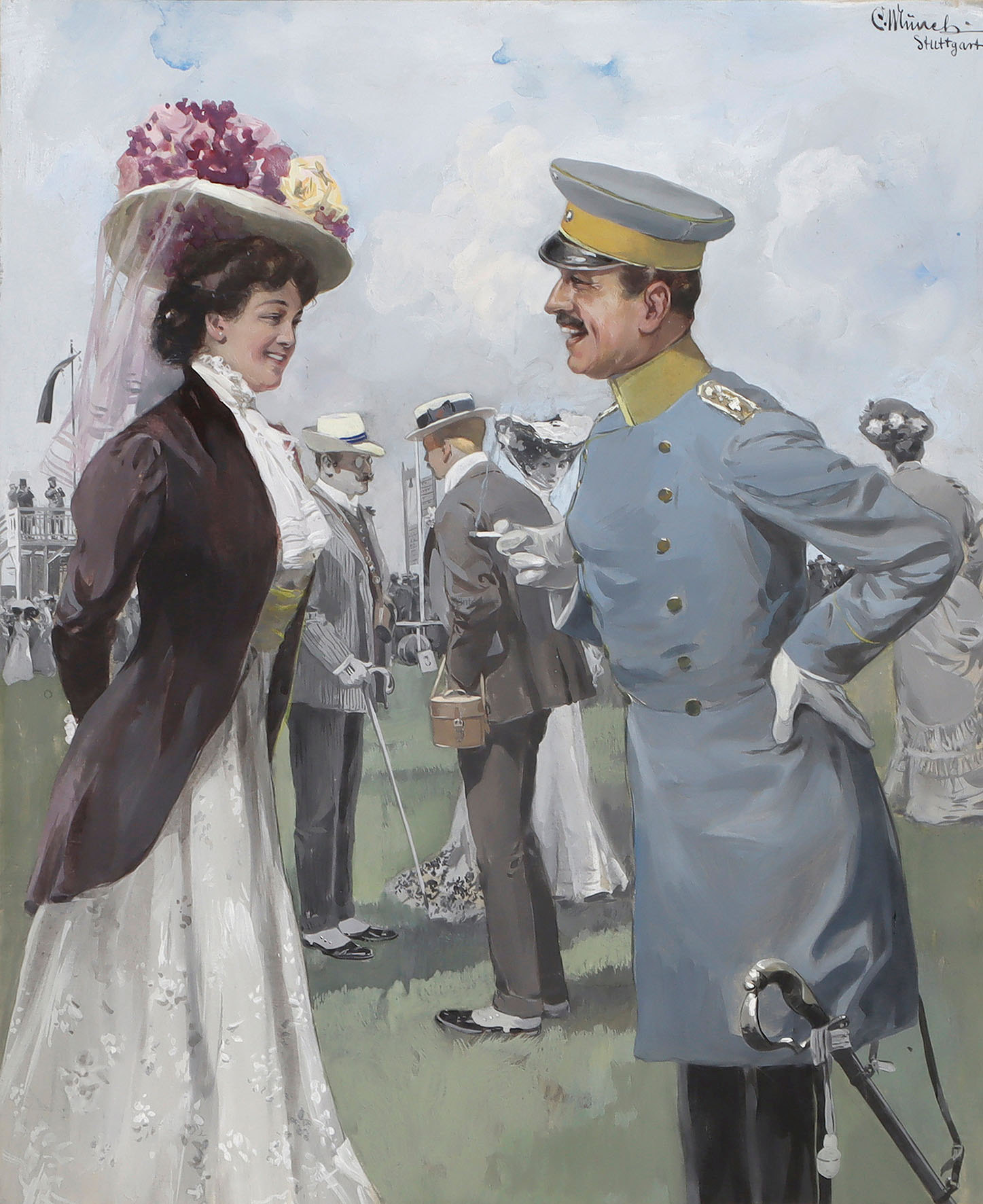 Dame und Offizier im Gespräch.