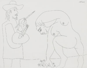 Peintre et Femme cueillant des Fleurs.