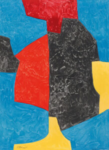 Composition en bleu, rouge, jaune et noir.