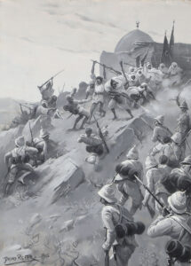 „[Der T]od am Heiligengrab – Der heilige Krieg gegen d. Engländ[er]“.