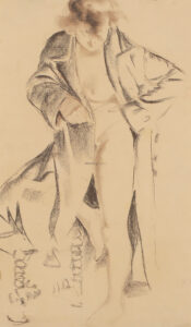 Stehender weiblicher Akt in Mantel.