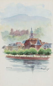 Heidelberg: Blick vom Neckar aus auf die Altstadt mit der Heuscheuer und dem Marstall,