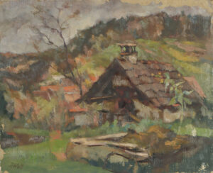 Schwarzwalddorf mit kleinem Bauernhaus.