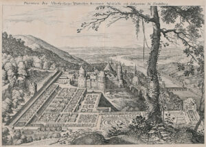 Heidelberg: „Wahre Contrafactur der Churfürstlichen Statt Heidelberg… 1622“ – „Prospect des Churfürstlichen Pfältzischen Resident Schlosses und Lustgartens zu Heidelberg“.