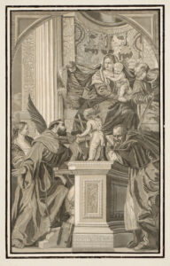 Die Heilige Familie mit vier Heiligen.