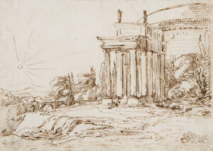 Arkadische Landschaft mit Tempel.