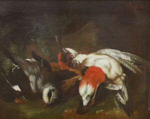 Jagdstilleben mit drei bzw. vier Vögeln.